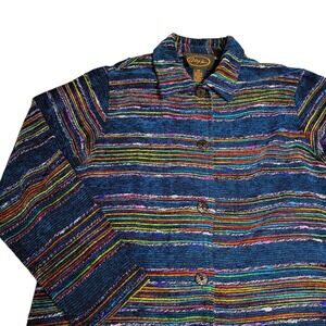 Alex Kim Jacket Womens Petite M Vintage Blue Woven Stripe Boho‎ Chic Western